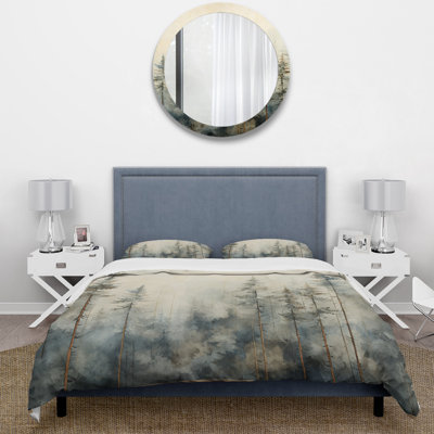 Minimalisme forêt de pins d'hiver - ensemble de housse de couette paysages - microfibre de polyester