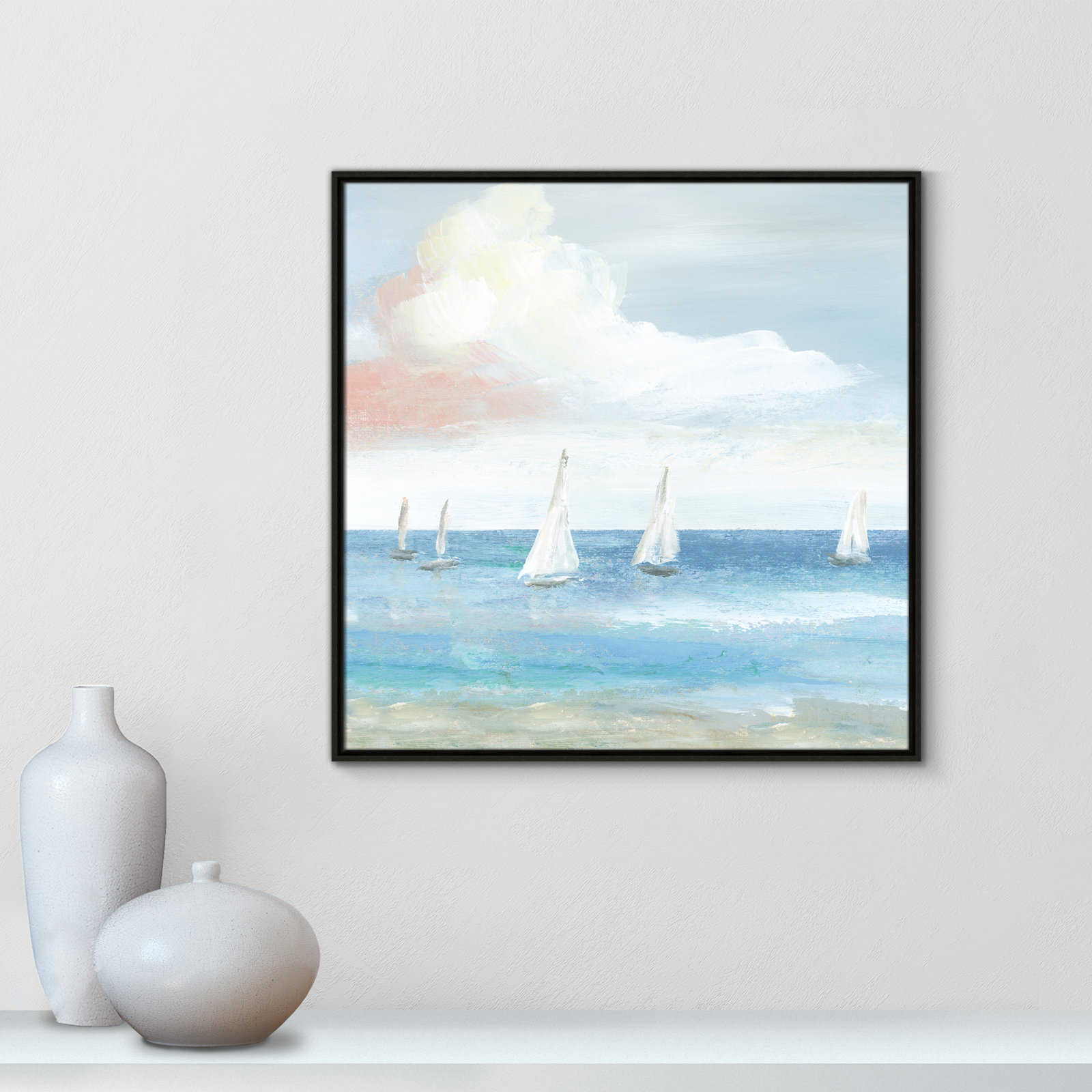 Ibis "Beach Sail Bliss" Print by Nan, 31.5" H x 31.5" W x 2" D, Espresso