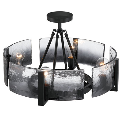  Vinesha 4-light Semi-Flush Mount in Matte Black with Smokey Water Glass