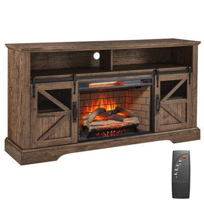 60 po Meuble télé avec 27,2 po Foyer électrique encastrable, télécommande, finition bois de grange récupéré