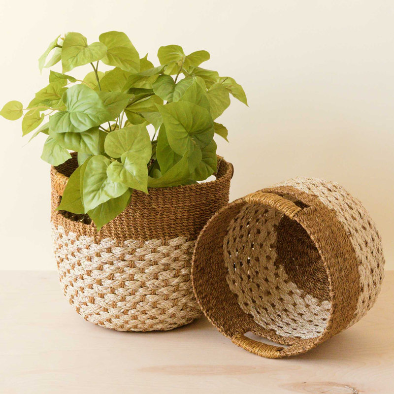 Golden Brown Round Bottom Basket, nested set of 2