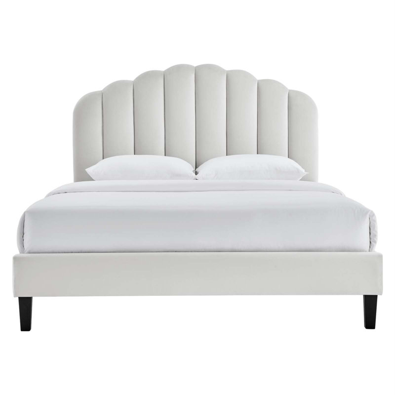 Modway Daisy Performance Velvet Platform Bed, Queen, Light Gray