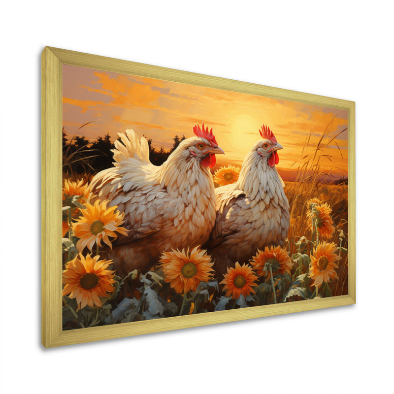 " Loving Chicken At Sunset ", Gold Picture Framed, 34" H x 44" W x 1.5" D