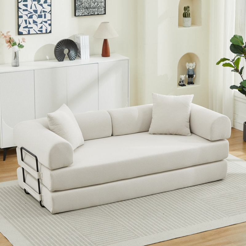 Canapé-lit pliant avec 2 coussins, Beige
