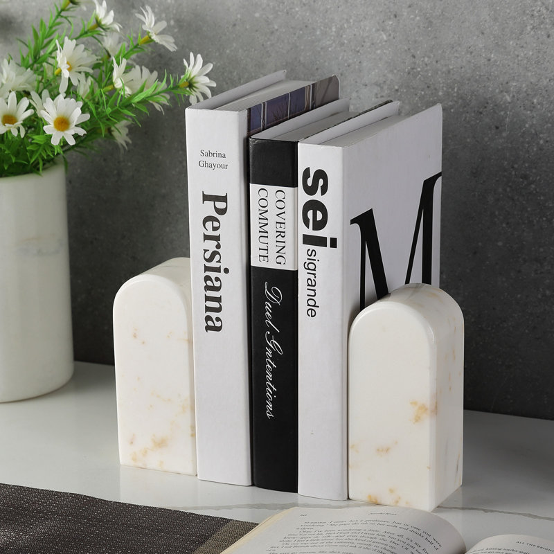Serre-livres en marbre naturel, ensemble de 2, Afudik-Vein, Doré, H 2 po x l 6 po x P 4 po