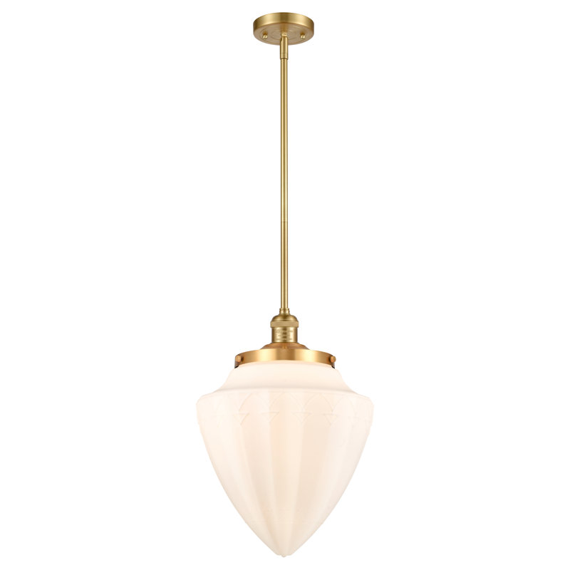 Luminaire suspendu géométrique unique 1 lumière, Or satiné, Blanc mat