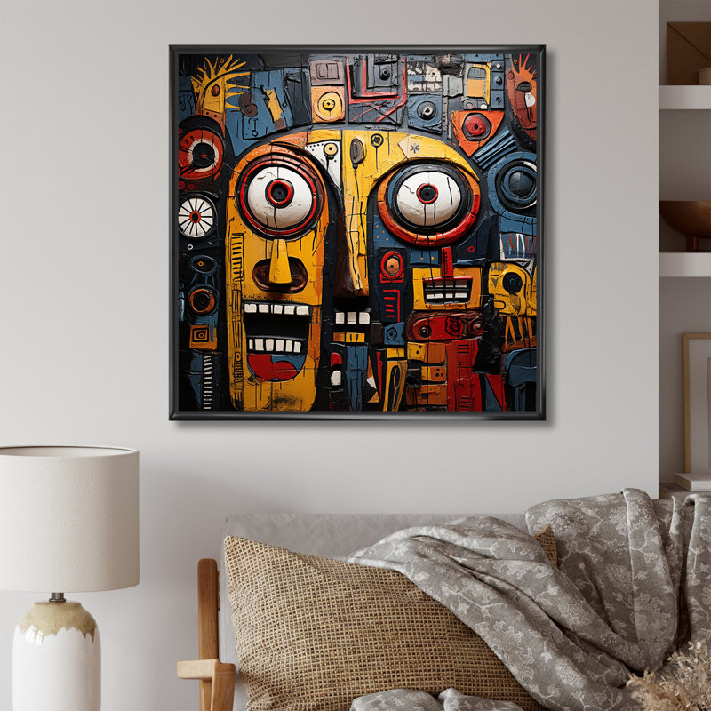 Tribal masque africain III - Masque africain, art mural, H 36 po x l 36 po x P 1,5 po, Cadre flottant noir