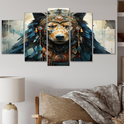 Native Art Bear Costume - Native American Canvas Wall Art - 5 Panels