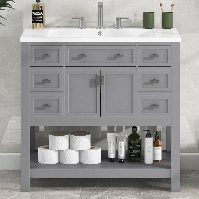 Ensemble de meuble-lavabo simple 36 po Leeila, gris
