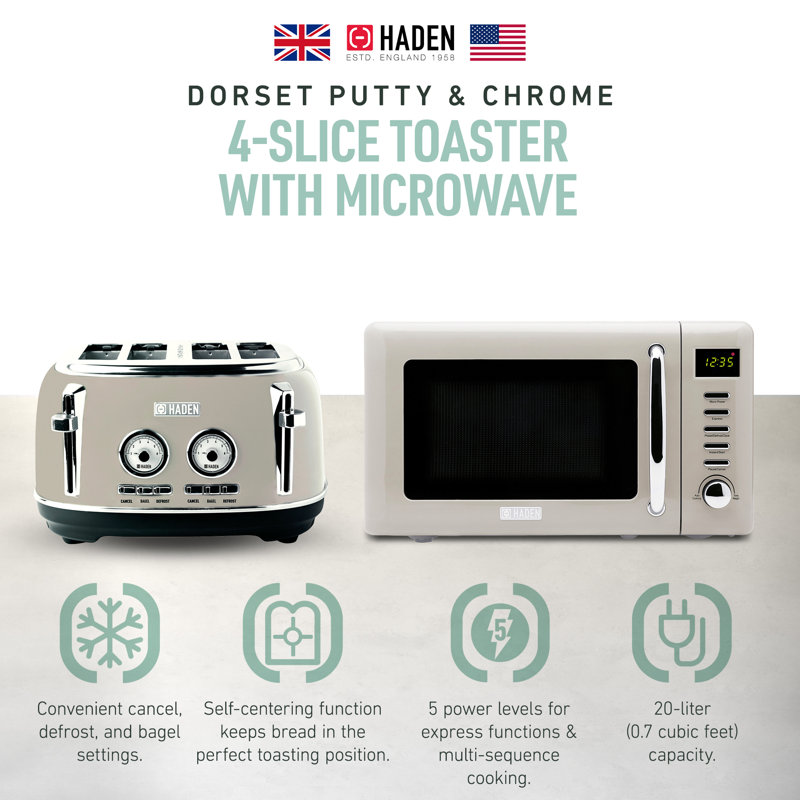 Haden Cotswold 0.7 Cu Ft Microwave Oven with Dorset 4 Slice Wide Slot Toaster