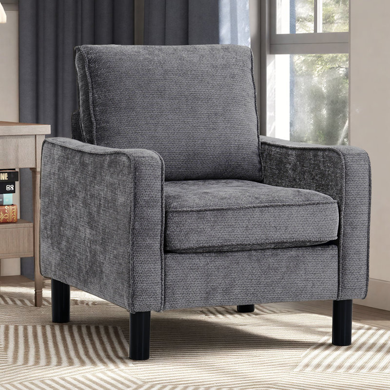 Comfortable Chenille Armchair, Transitional Upholstered Reading Chair with Sturdy Legs and Padded Arms for Living Room, Gray