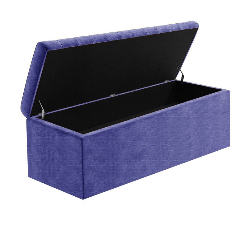 Safar Large Naples Ottoman Storage Box – Multi- Functional Striped Upholstered Blanket Box, 40cm H x 180cm W x 40cm D, Blue