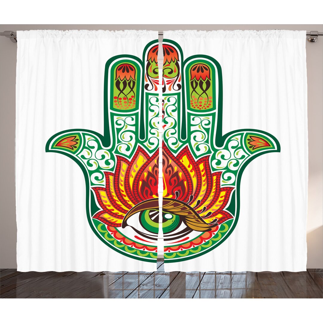 Rustikaler Vorhang, Ovale Form, Hamsa, Grün Rot