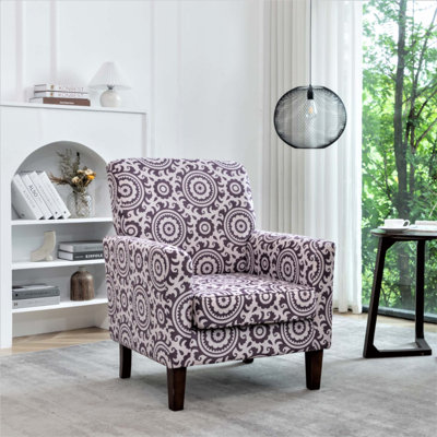 Fauteuil à motifs en mélange de polyester avec structure en bois de bouleau massif, pieds fuselés et siège rembourré en mousse pour le salon ou le bureau