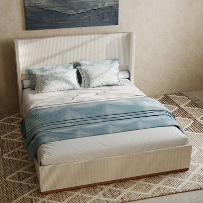 King Size Upholstered Bed Frame, 47" Luxury Wingback Headboard