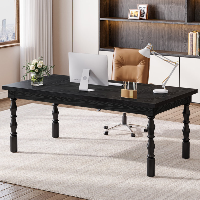 Bureau de direction 62,2 po, grand bureau d'ordinateur, poste de travail pour table d'écriture, Noir