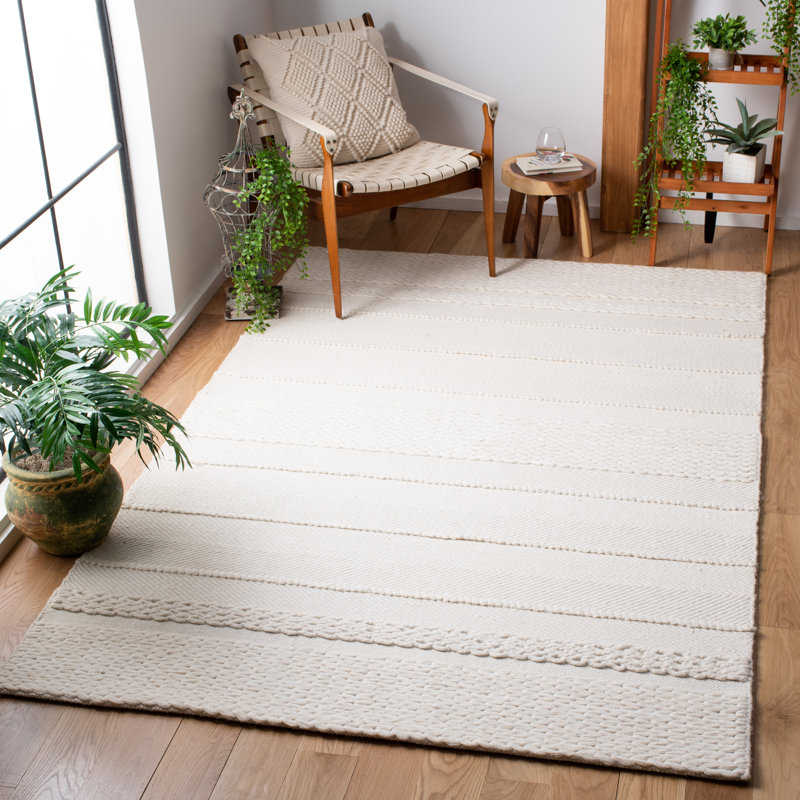 Brookneal Striped Hand-Woven Flatweave Wool/Cotton Natural Area Rug, Rectangle 6' x 9'