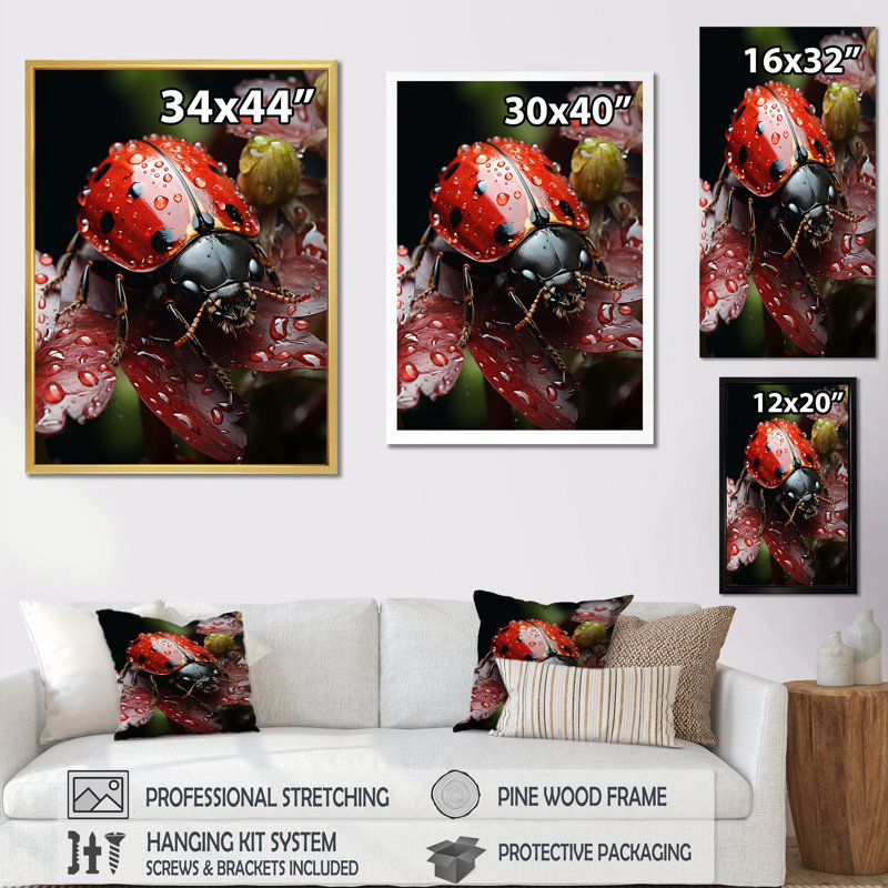 " Rainy Ladybugs Lullaby II ", White Floater Framed, 40" H x 30" W x 1.5" D