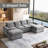 122" U Shaped Sofa,Modular Sectional Sofa, Terry Fabric Sectional Couch With Armrest Storage-1598188886