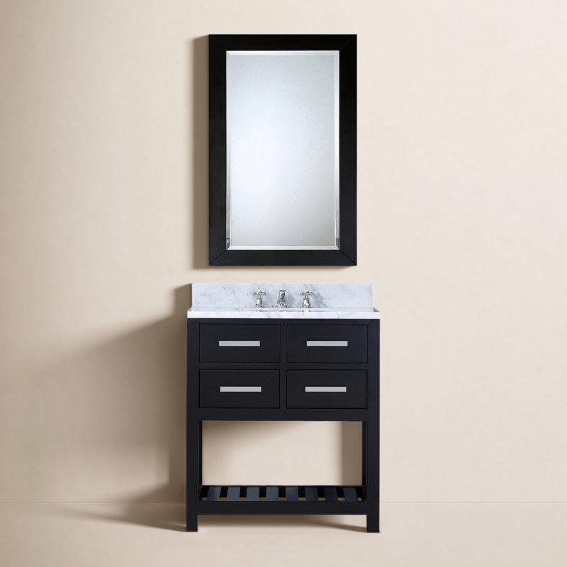 Ensemble de meuble-lavabo de comptoir en marbre blanc Carrara de 30 po avec miroir Parmer, Espresso
