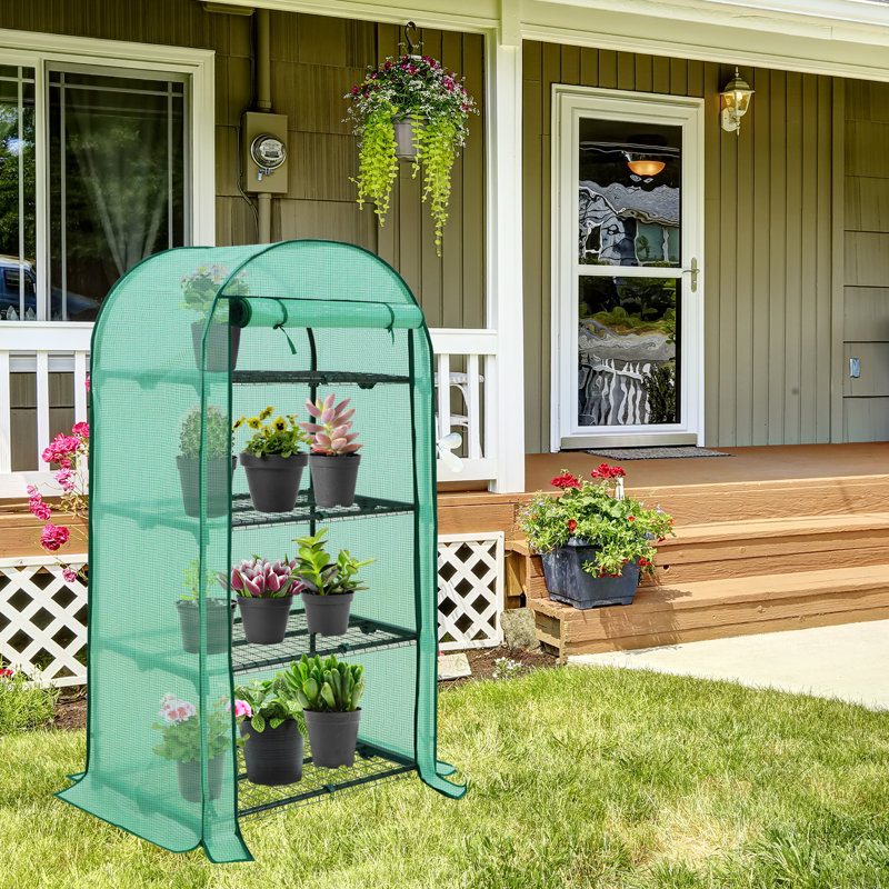 Green 4-Tier Portable Mini Greenhouse with Shelves