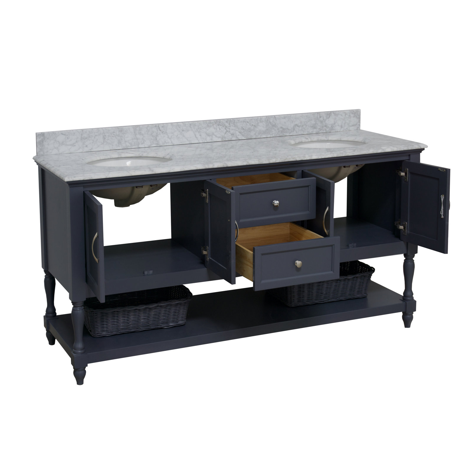 72'' Double Bathroom Vanity, Carrara Marble, Marine Gray