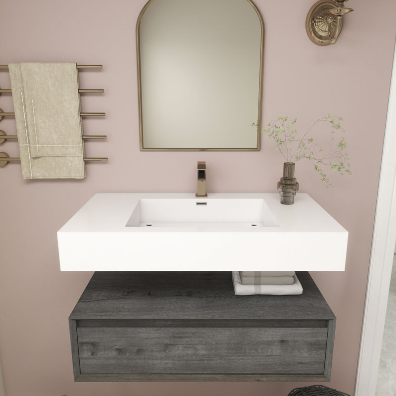 Alysa 36" Wall-Mounted Single Bathroom Vanity Set, Smoke Oak