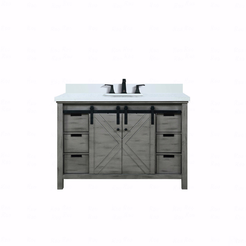 Ensemble de meuble-lavabo simple 48 po de largeur x 22 po de profondeur avec comptoir en quartz blanc et robinet, Gris