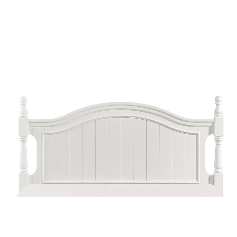 Lit double traditionnel en bois blanc avec rails et tête de lit, Lit double