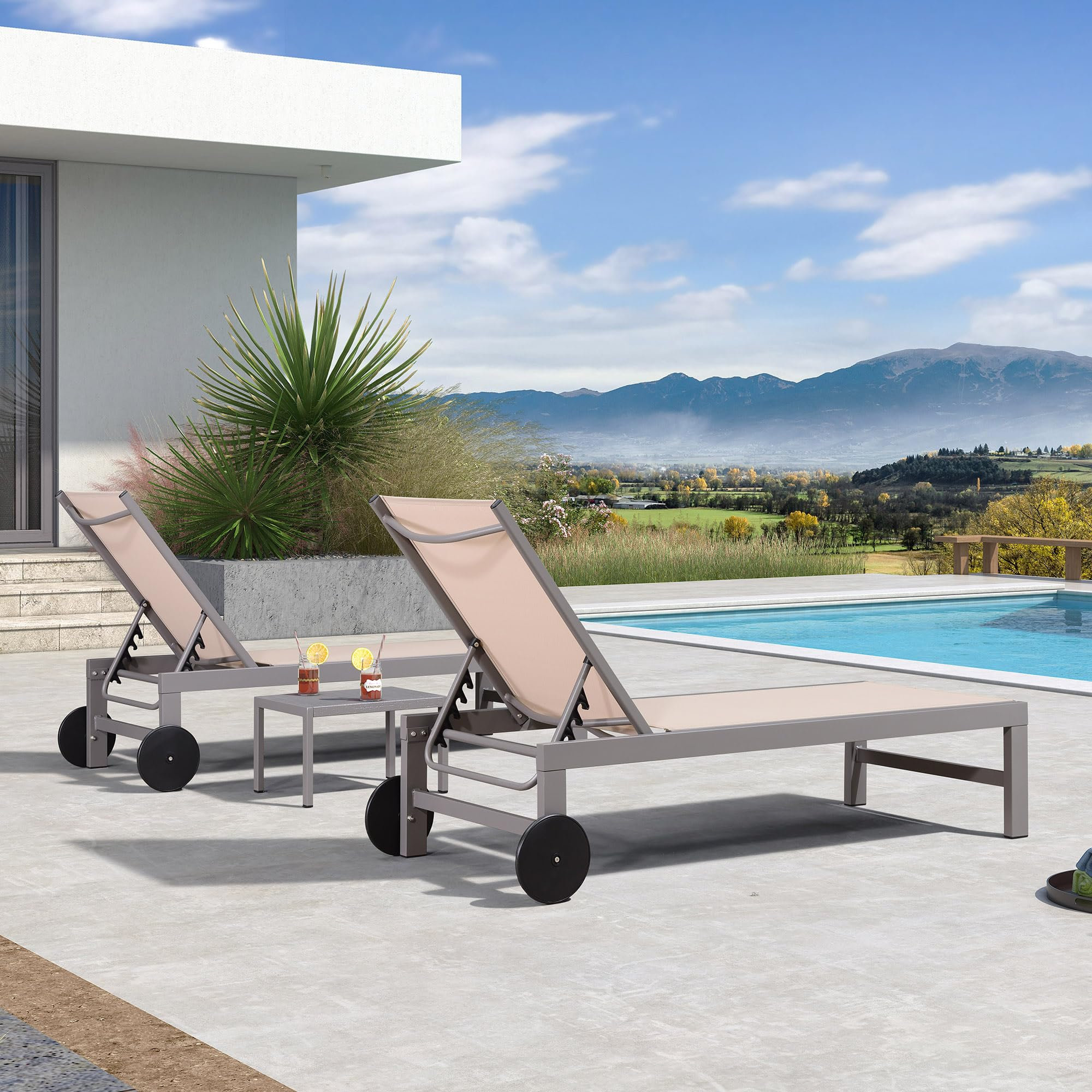 Latitude Run® Outdoor Lounge Chair Set Of 2 Patio Chaise Lounger With ...