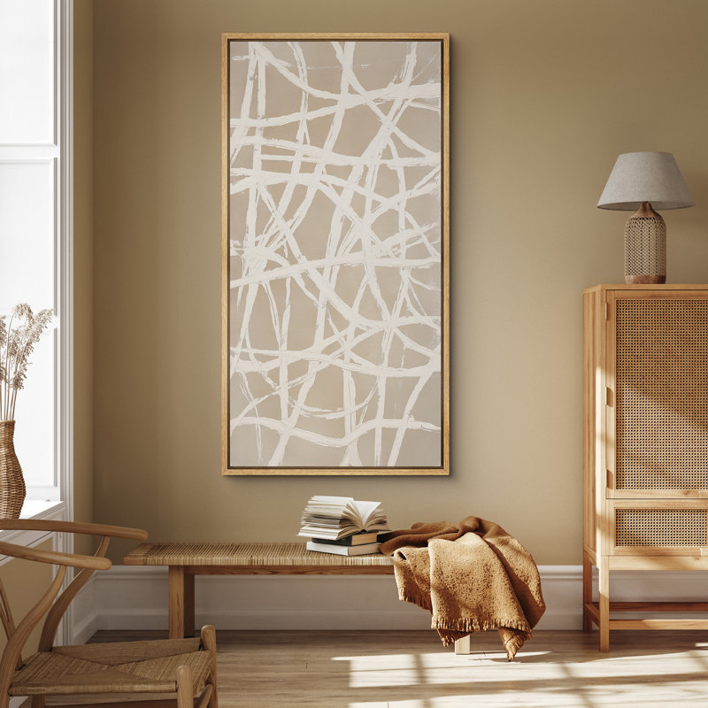 «Beige Neutral Geometric Line Abstract Art», grande impression sur toile encadrée pour chambre principale, Naturel