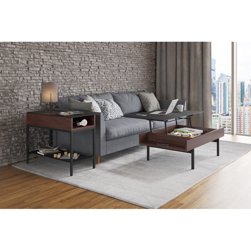 Reveal Glass End Table with Storage, Chocolate Stained Walnut