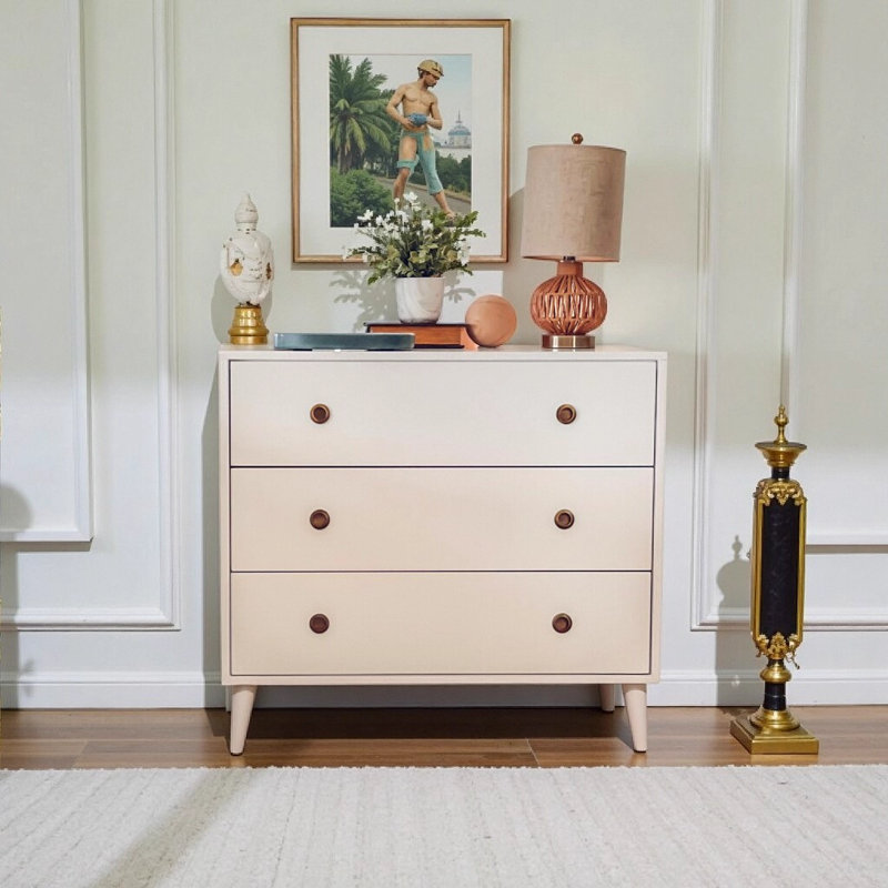Commode à 3 tiroirs avec poignées dorées Harper - Mid-Century