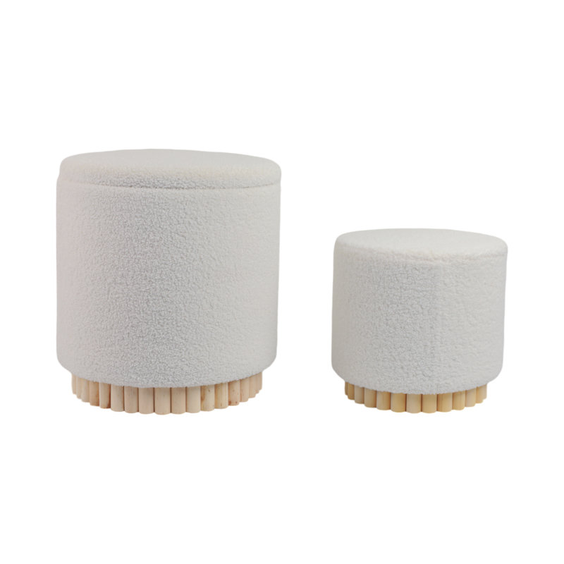 Latitude Run® White Boucle Ottoman, Fluted Design, 2-Pieces