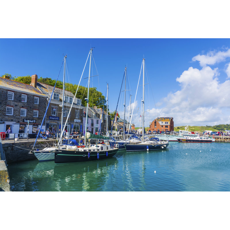 Boats In Padstow Traditional Fishing Harbour At Cornwall by Tsafreer - Wrapped Canvas Print, 30cm H x 46cm W