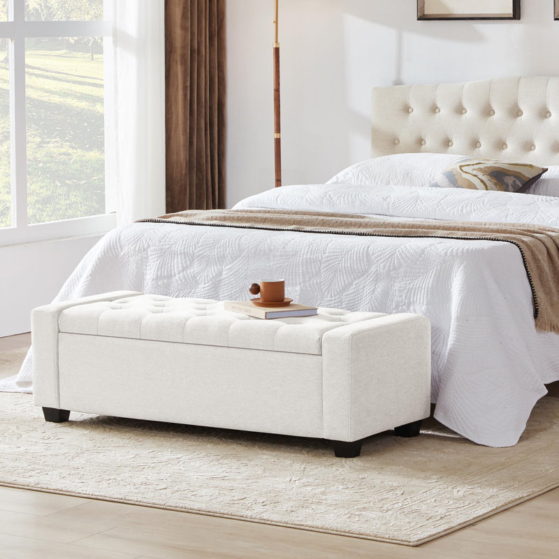 Storage Ottoman Bench with Safety Hinge, White