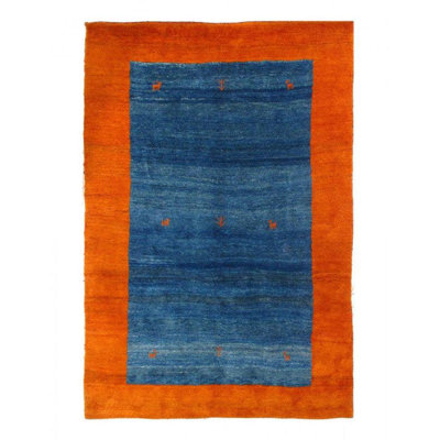 No Pattern and Not Solid Color Handmade Rectangle 6'4" x 9'6" Cotton/Wool Area Rug in Blue/Blue/Orange