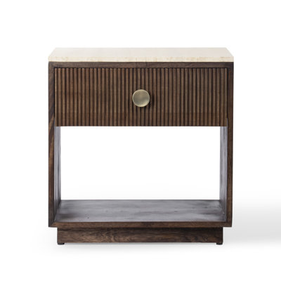 Aveline Natural Travertine Marble Top Nightstand.