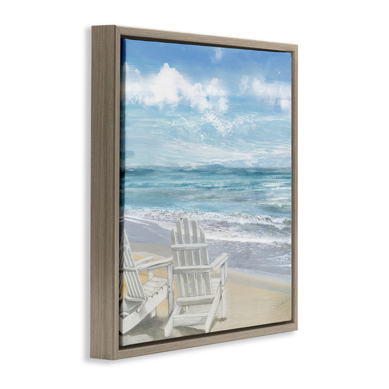 Chaises Adirondack blanches sur la plage, H 18 po x l 18 po, Cadre flottant orme Montalcino