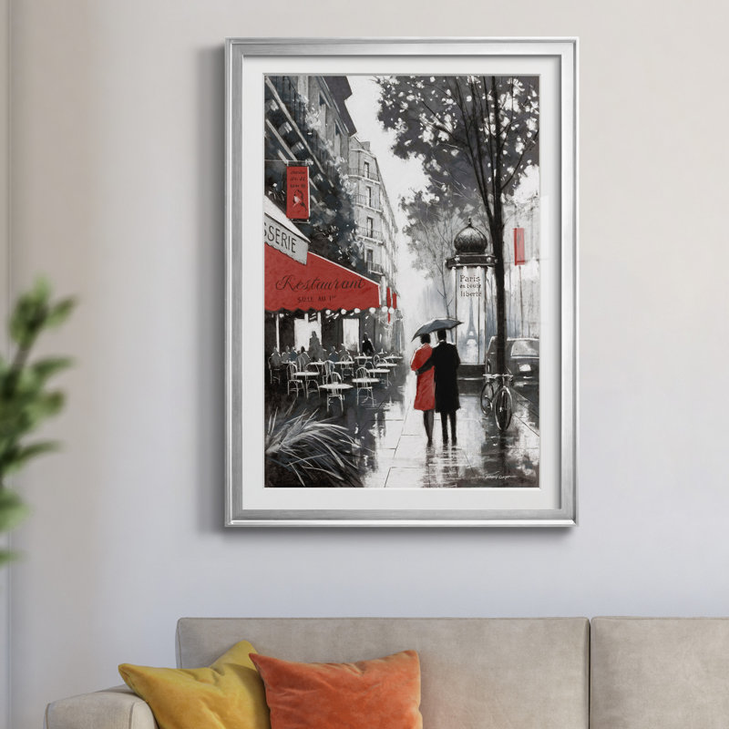 «Rainy Paris II» par E. Anthony Orme, reproduction d'art sur papier, H 26,5 po x l 36,5 po x P 1,5 po, Encadrement argenté