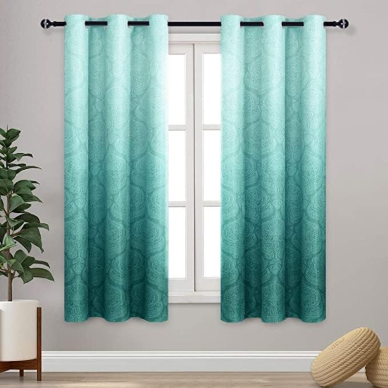 2 Panels Ombre Blackout Curtains for Bedroom - Damask Patterned Thermal Insulated Grommet Curtains, Gradient Window Curtain Panels for Living Room Decoration