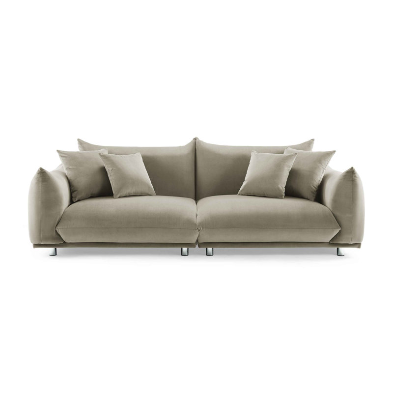 Arnya 225.8Cm Round Arms Sofa, Beige Velvet