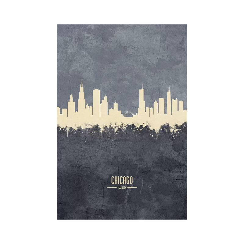 «Chicago Illinois Skyline Gray», reproduction d'art sur toile tendue, H 40 po x l 26 po x P 1,5 po