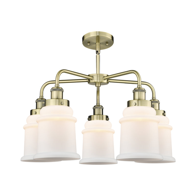 Lustre en forme de cloche à 5 lumières Alvi, Laiton antique, Blanc mat
