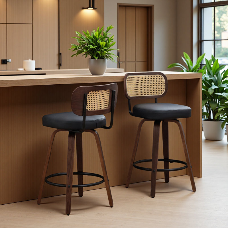 Ensemble de 2 tabourets de bar pivotants de 26 po de hauteur de comptoir, tabourets de style Mid-Century pour îlot de cuisine