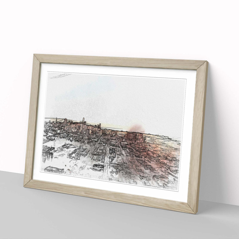 San Francisco California Skyline in Abstract - Picture Frame Graphic Art Print, 35cm H x 50cm W x 2cm D, Oak