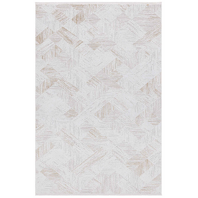 Tapis rectangulaire brun / ivoire en polyester tissé à la machine Patchwork Jarke, Rectangle 6 pi 7 po x 9 pi 7 po