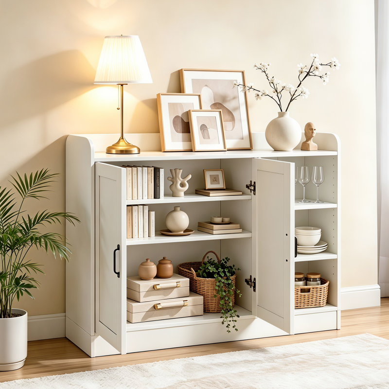 Bonamy 100cm White Sideboard with 2 Doors and 3 Open Compartments
