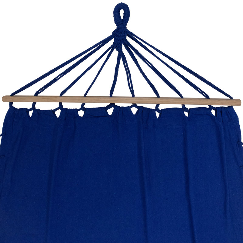 Hammock With Netted Fringe And Wooden Bars - 100" X 41", Blue