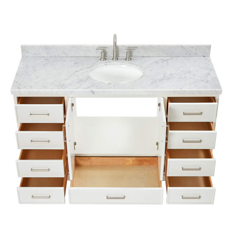 Ensemble de meuble-lavabo simple 61 po Abshire, Blanc, Nickel brossé